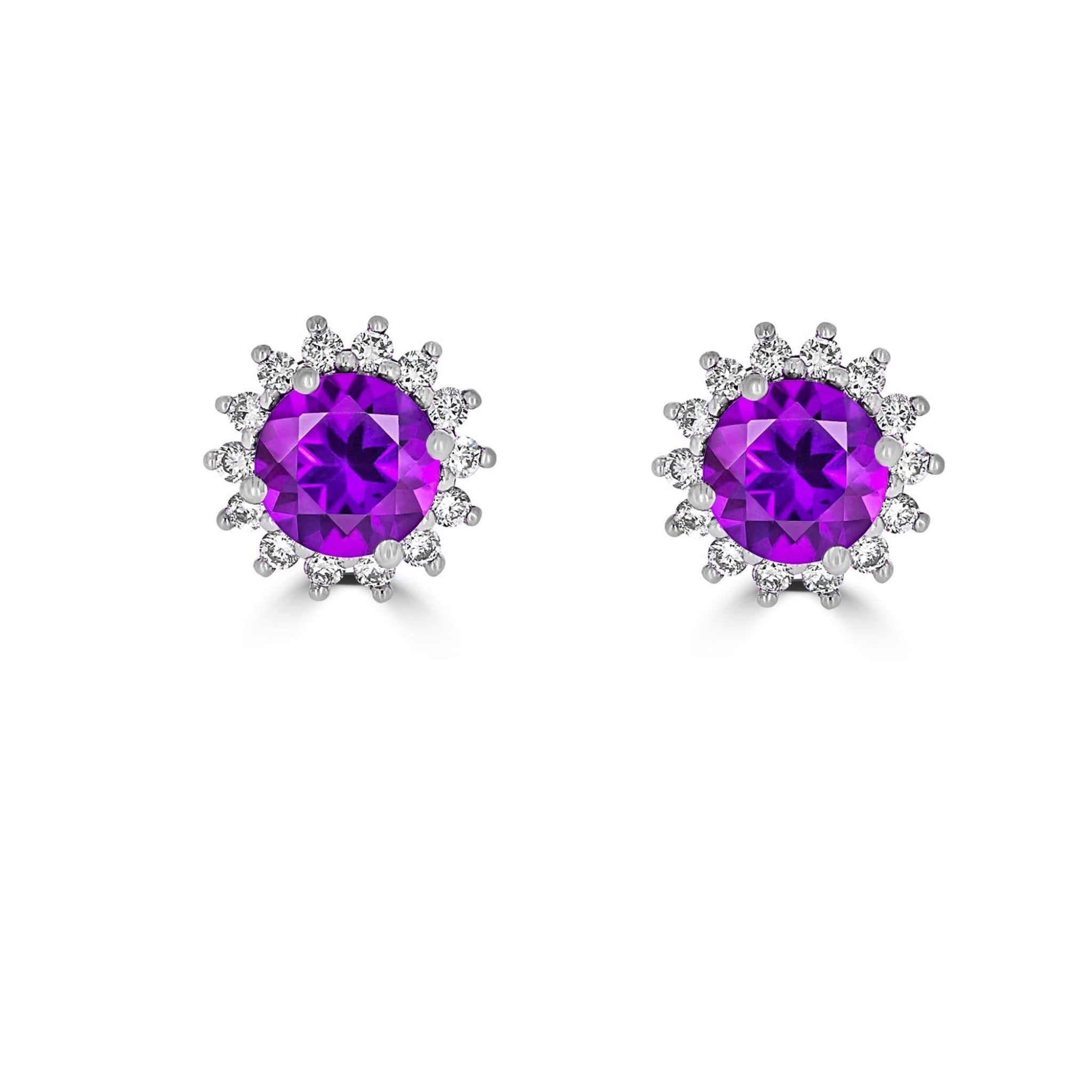 Amethyst Halo Diamond Earrings | 18ct White Gold